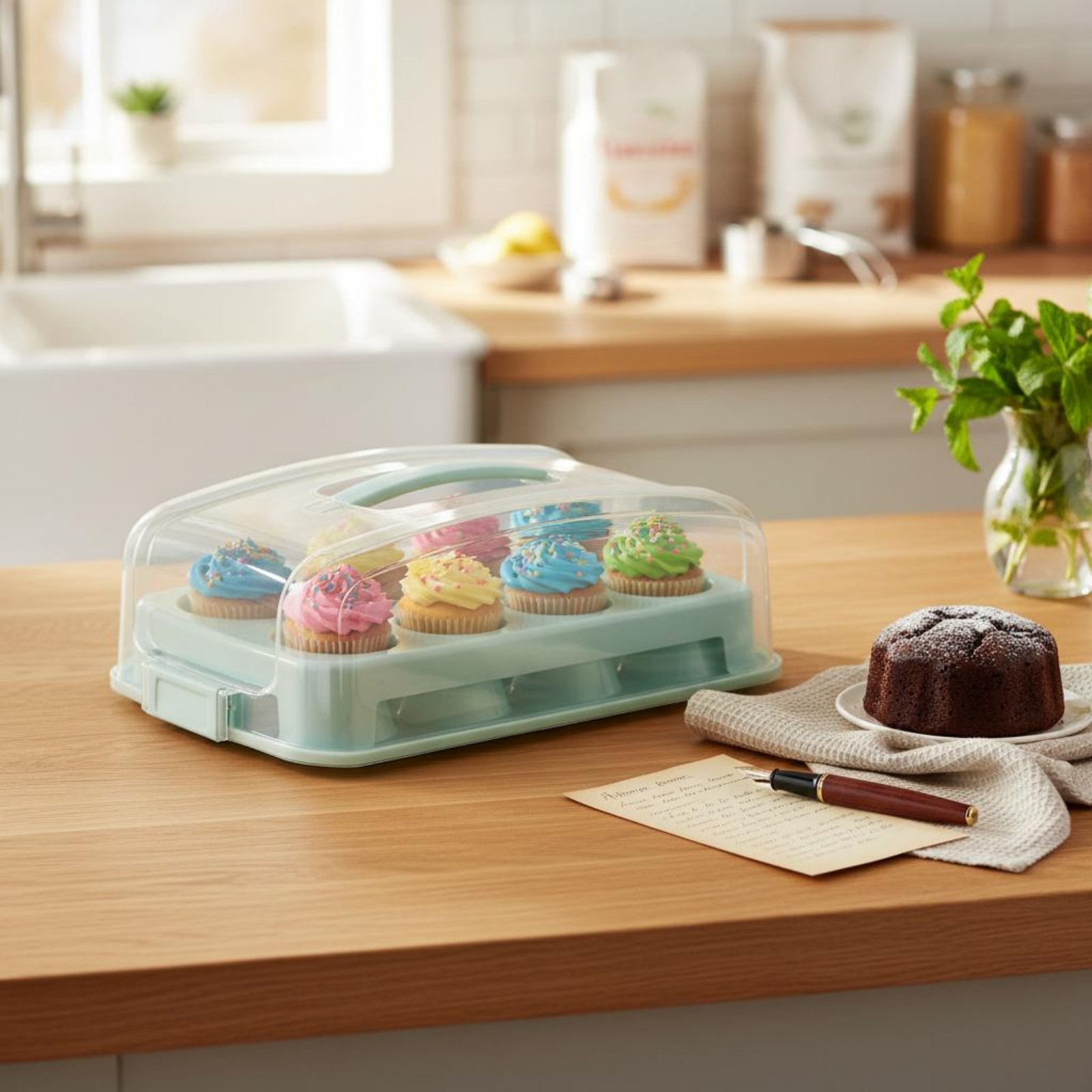 Home Cooking Usa - Rectangular Dessert Container with Handle Stable