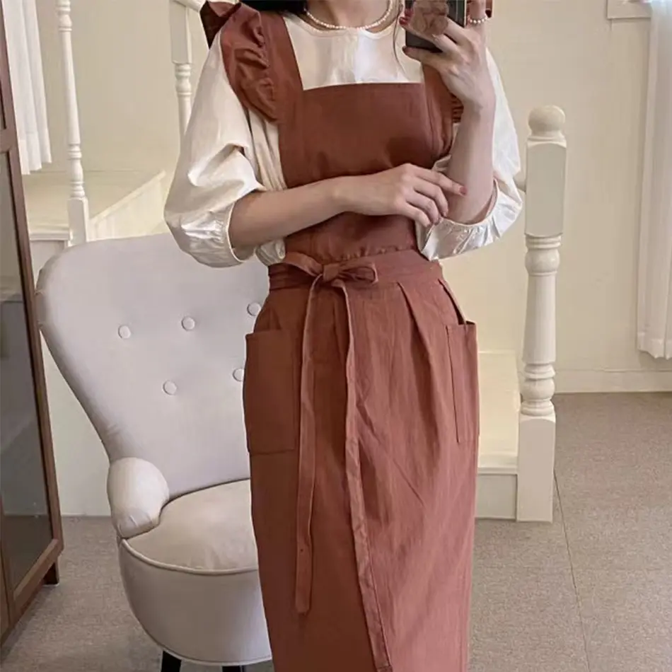 Home Cooking In French - Korean-style ruffled pleated lace apron for