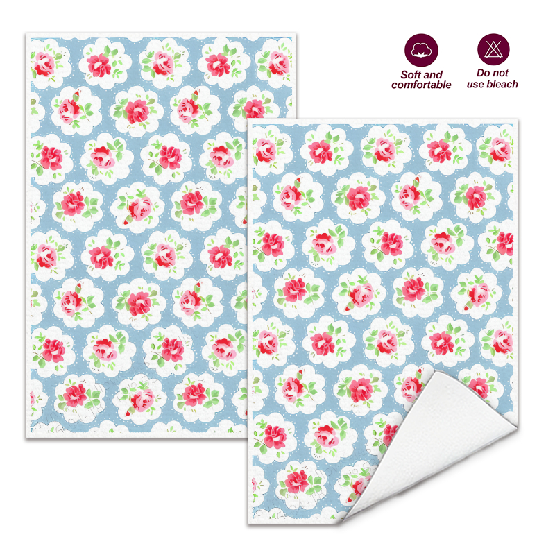 Home Cooking Is The Best - 2Pcs, Blue Background with Pink Flowers