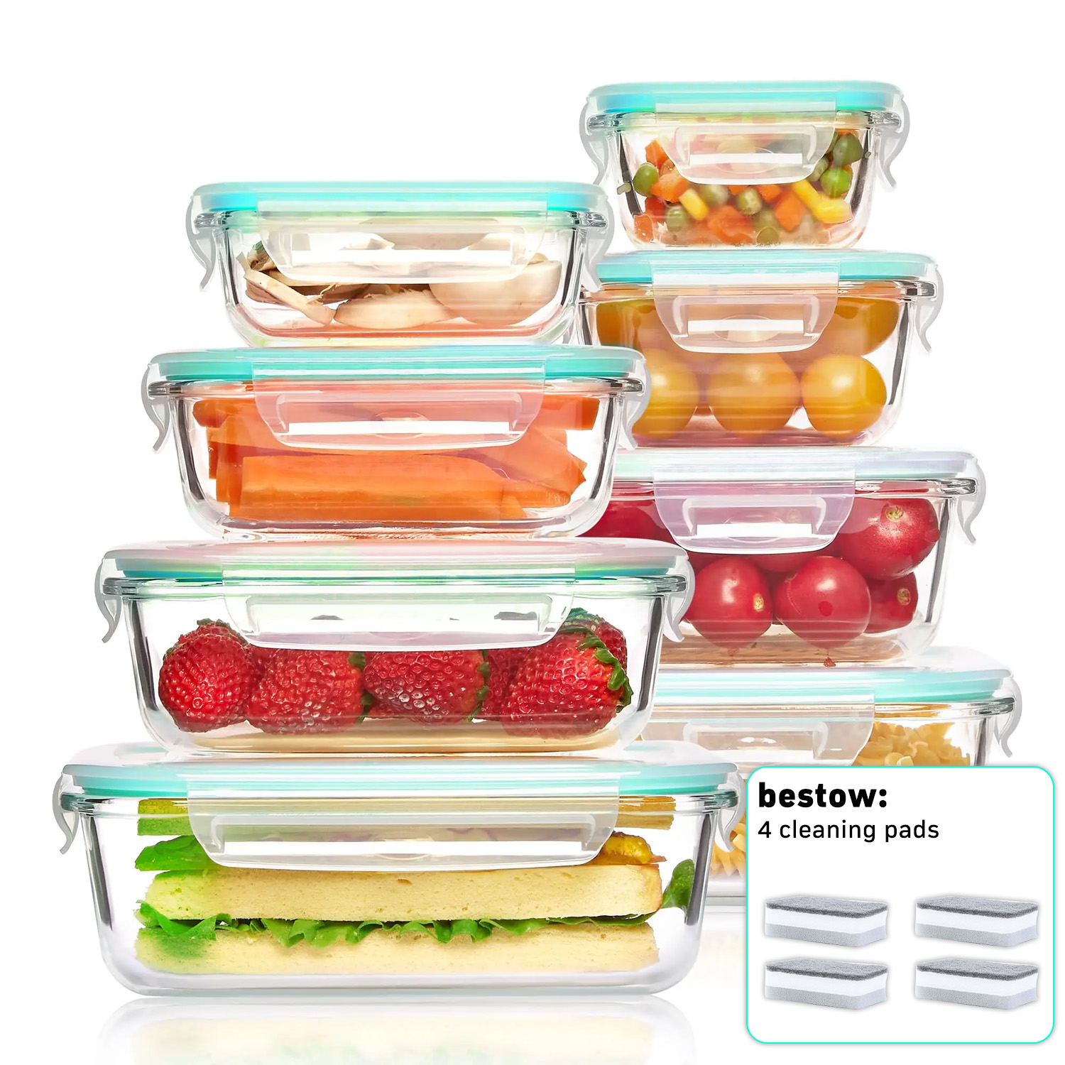 Home Cooking Food - 8-Pack Airtight Glass Food Storage Containers,Borosilicate