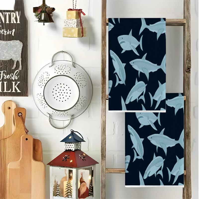 2Pcs, Deep Sea Blue Shark Patt - Home Cooking Is The Best recensie en prijs
